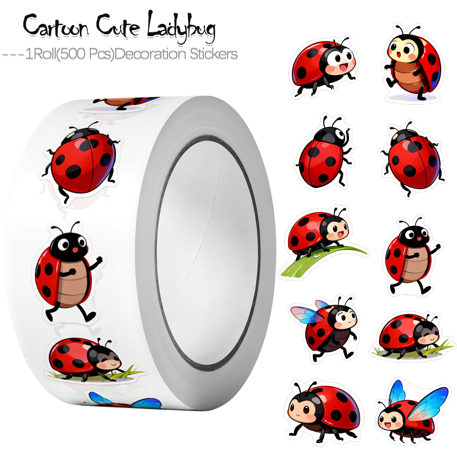 Art Craft Ladybug - 1Roll(500Pcs)10 Irregular Cartoon Ladybugs Stickers 2.5cm/1''