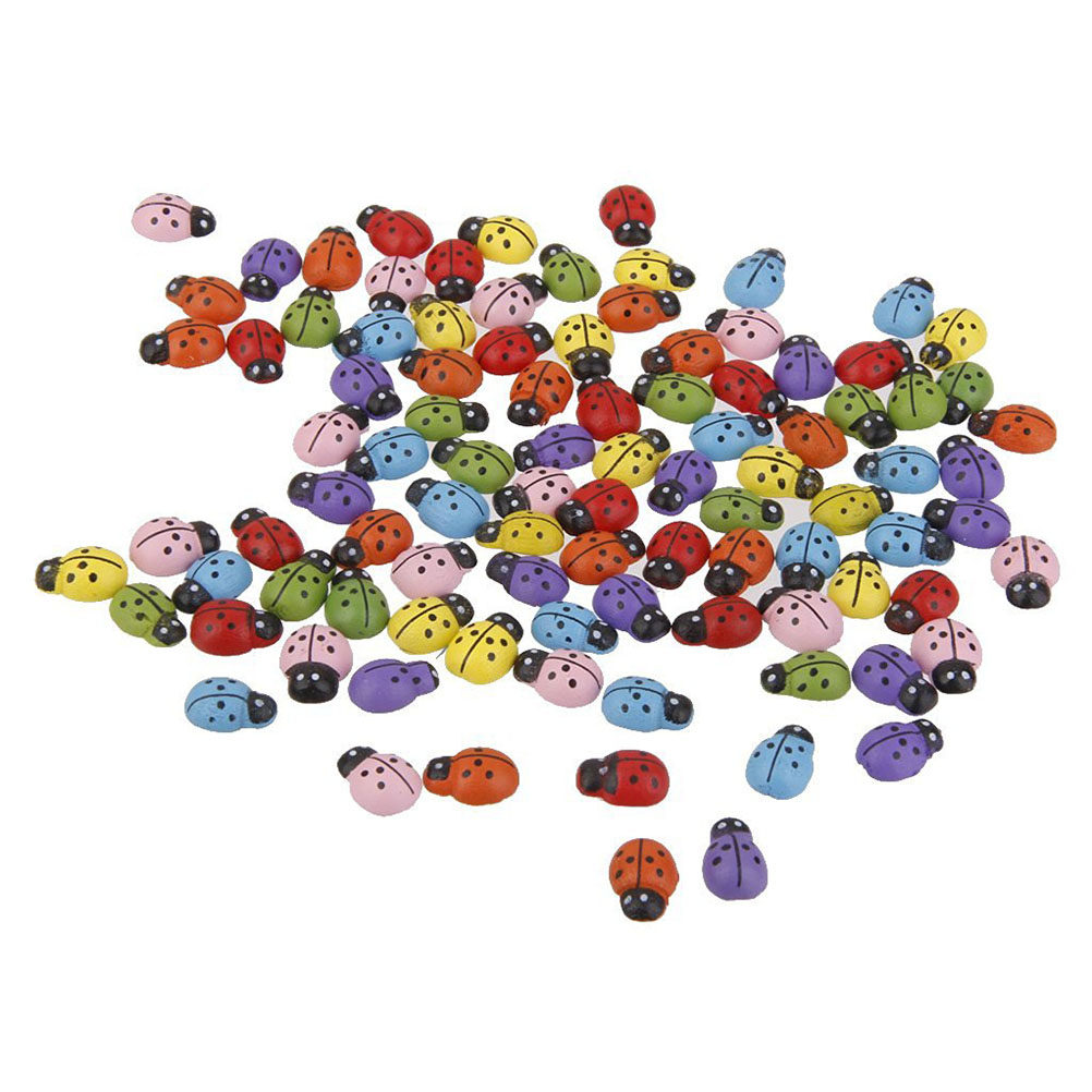 Art Craft Ladybug - 100Pcs Wooden Ladybug Miniature Colorful Decorations