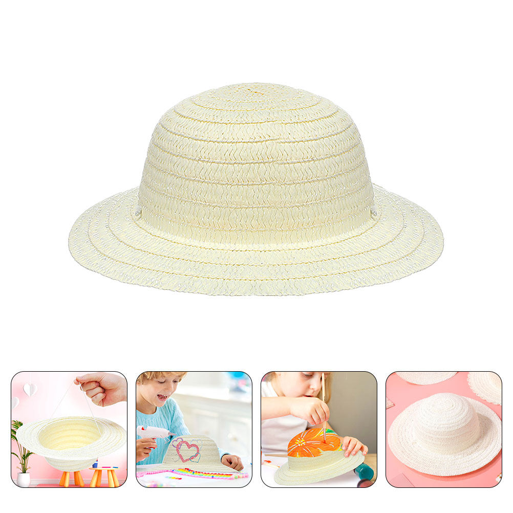 8Pcs DIY Kids Straw Hats White - Art Craft Kids review and price