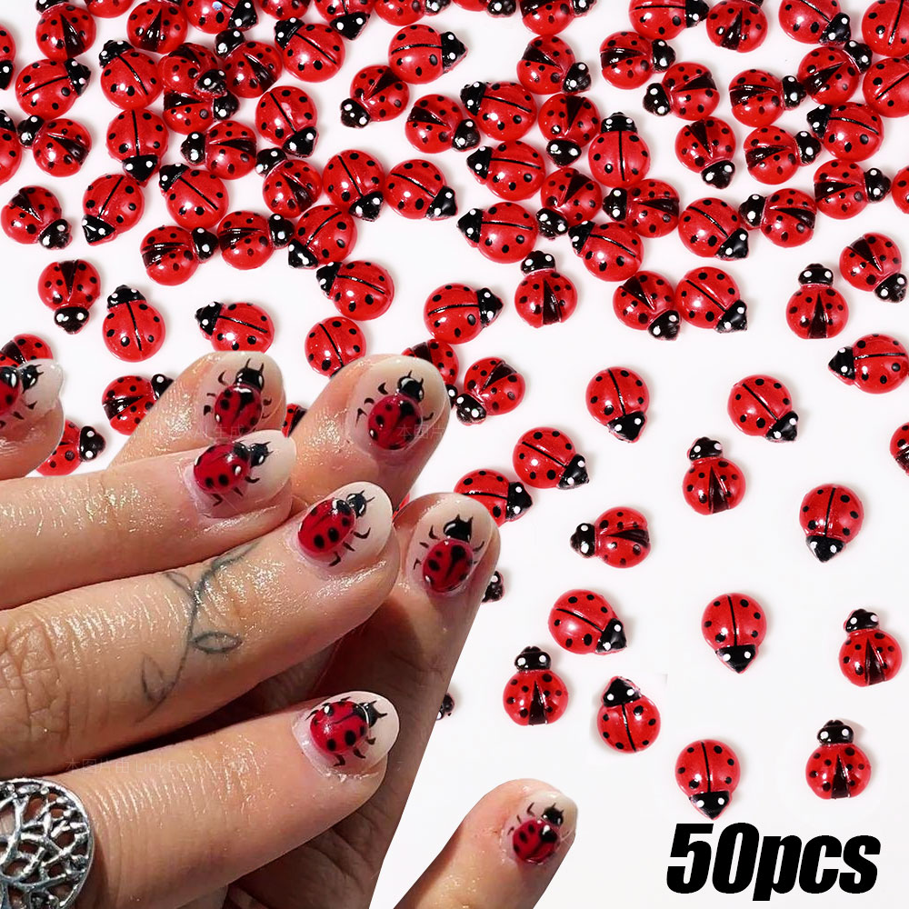 50Pcs 3D Resin Red Ladybug Nai - Art Craft Ladybug review and price